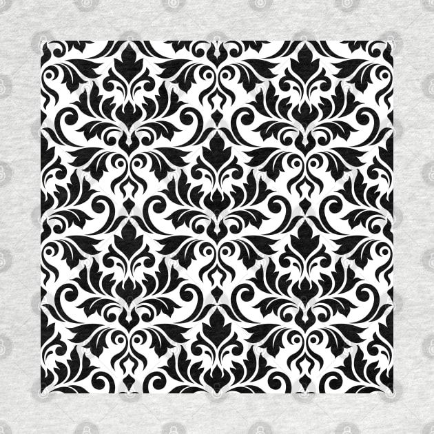 Flourish Damask Black on White by NataliePaskell